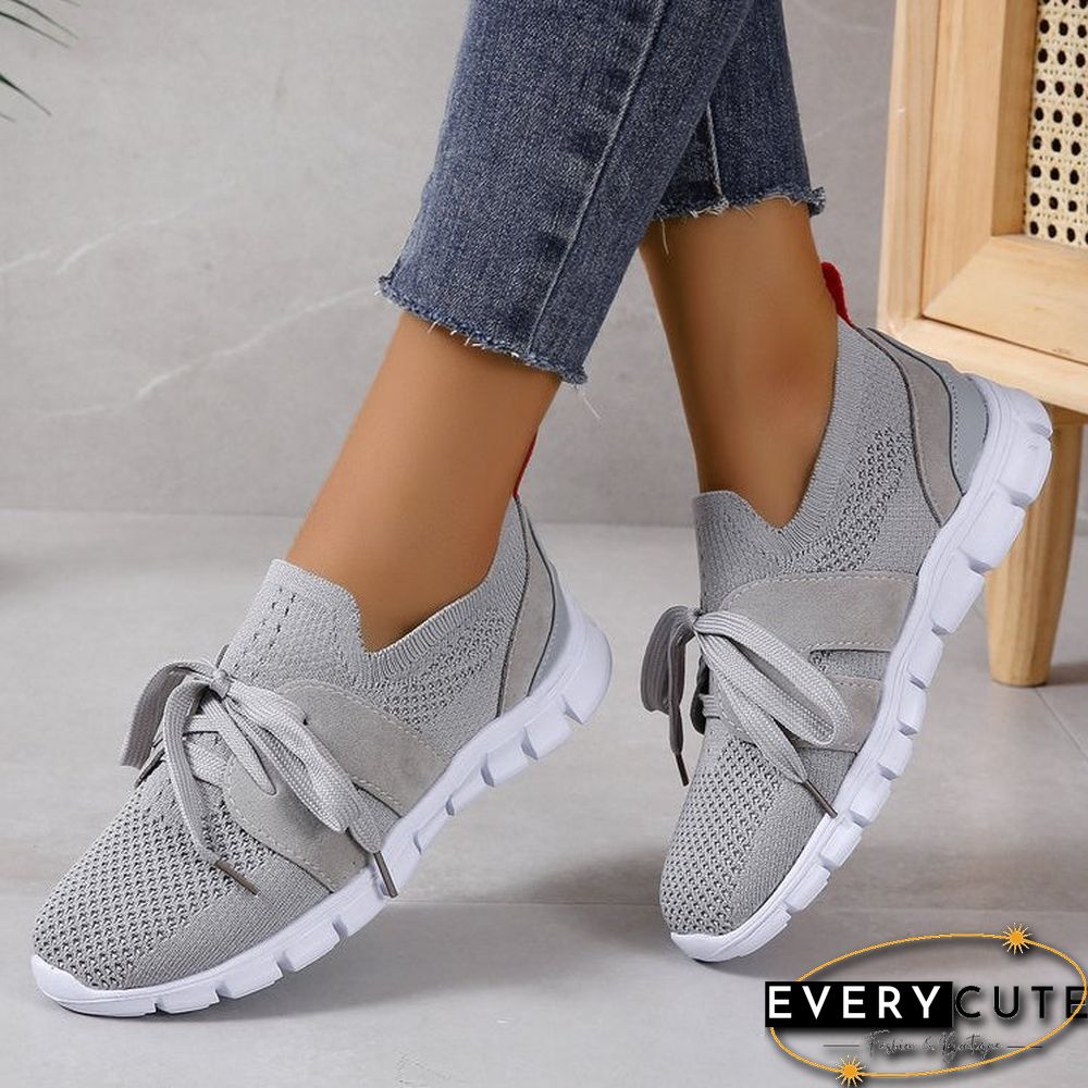 Comfortable Soft Sole Lightweight Non-Slip Flyknit Lace-Up Sneakers