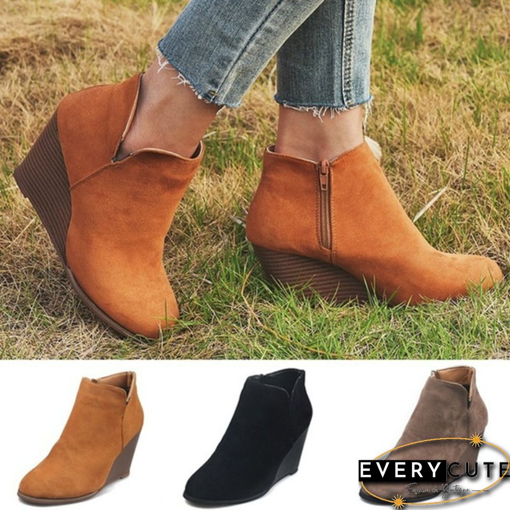 Womens New Suede Side Zipper Ankle Boots Bottes Femmes Platform High Wedge Heels Booties Women Casual Shoes