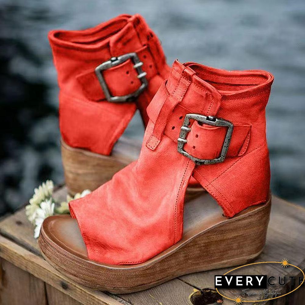 Women Summer Open-Toe Buckle Platform Shoes