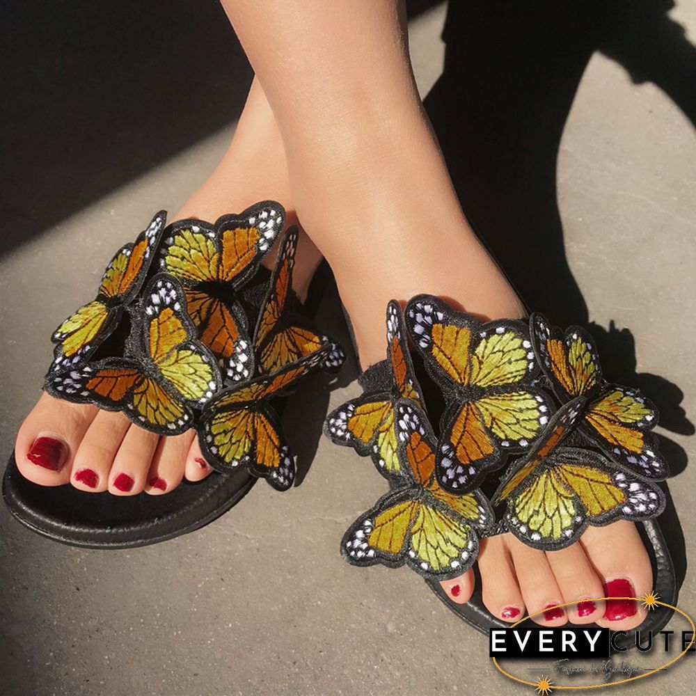 Yellow Casual Daily Patchwork Butterfly Round Comfortable Out Door Shoes