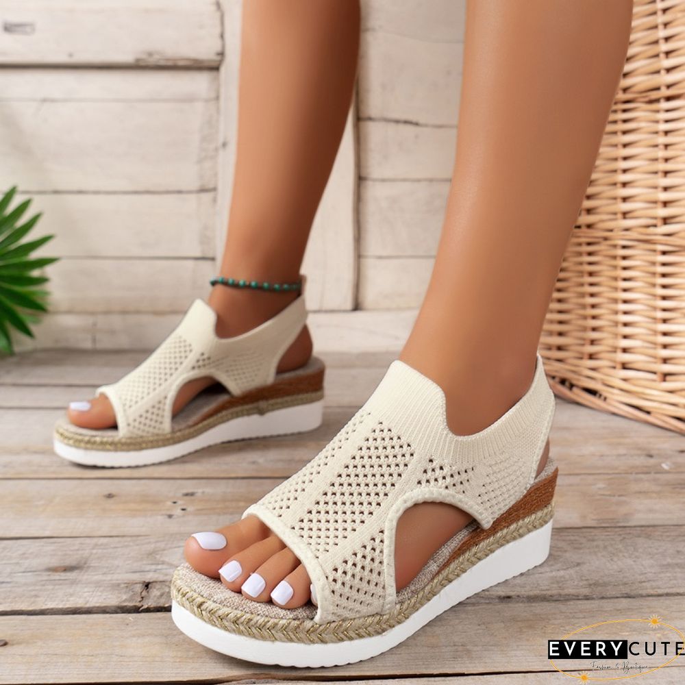 Casual Hollowed Out Patchwork Contrast Fish Mouth Out Wedges Shoes (Heel Height 2.16in)