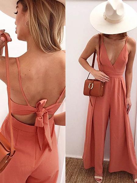 Women's New Sexy Halter Back Belt Jumpsuit