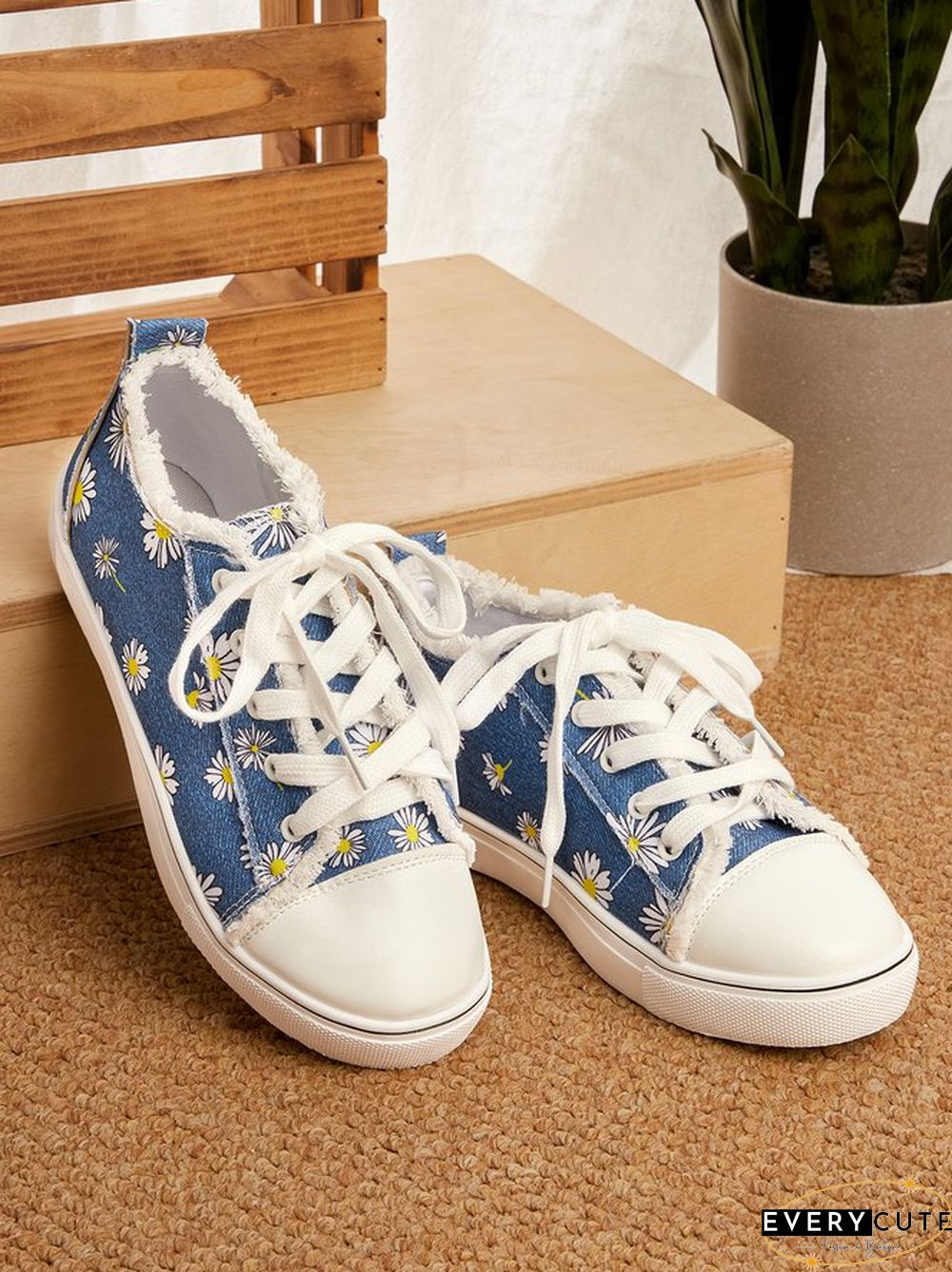 3D Printed Washed Denim Canvas Shoes Casual Lace up Sports Board Shoes