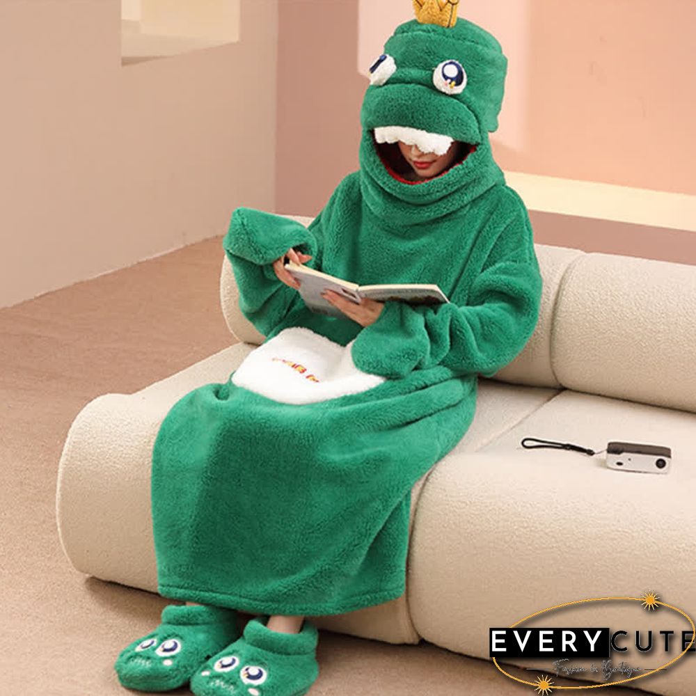 Cartoon Frog Prince Plush Hooded Pajamas Dress With Shoes