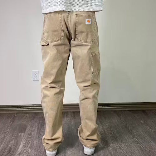 Men Vintage Wash Khaki Sun Faded Dickies Carpenter Pants Work Trousers