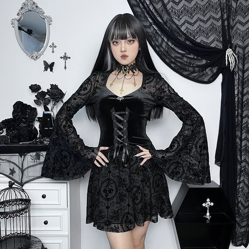 Amalthea Dark Ethereal Vampire Goth Bell Sleeve Dress