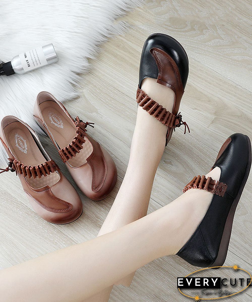 Comfy Black Buckle Strap Flat Feet Shoes Splicing Flat Shoes For Women