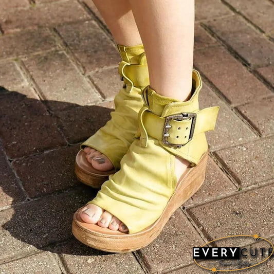 Women Summer Open-Toe Buckle Platform Shoes