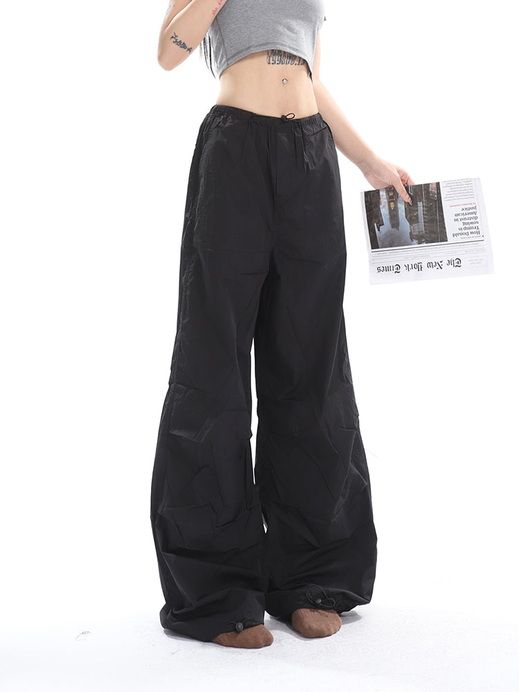 Sofia Solid Color High Waist Straight Leg Drawstring Baggy Loose Parachute Cargo Pants