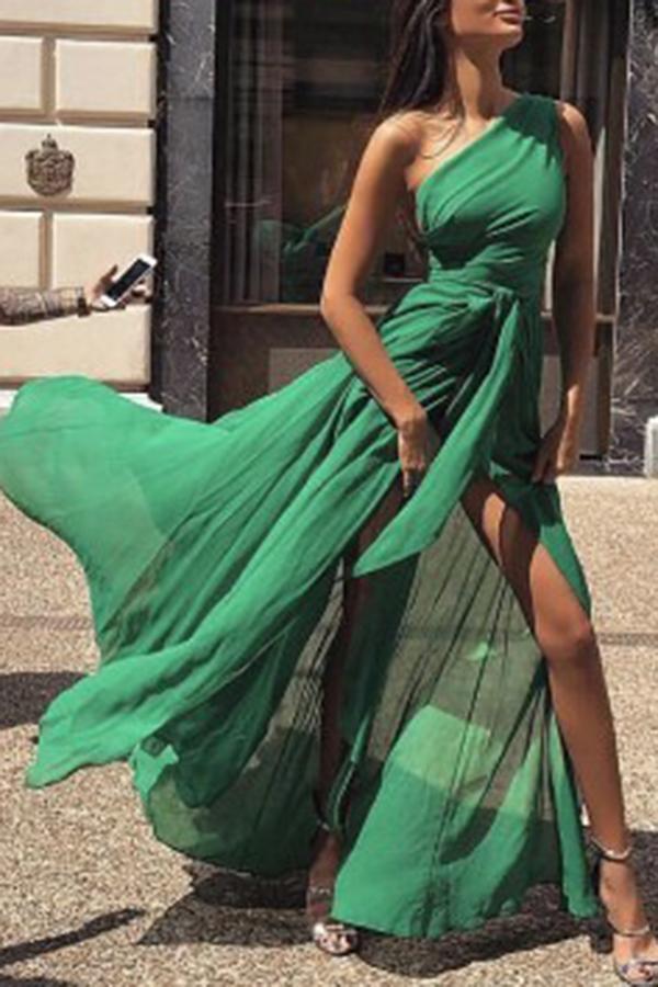 Fashion One Shoulder Chiffon Maxi Dress