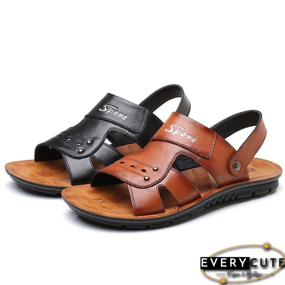 Big Size Men's Genuine Leather Sandals Non-Slip Slippers Flats Beach Shoes