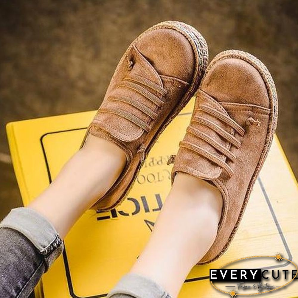 Women Casual Lace-up Flats Comfortable Round Toe Loafers Shoes