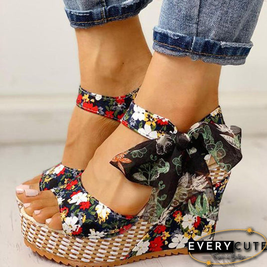 Women Sandals Dot Bowknot Design Platform Wedge Female Casual High Increas Shoes Ladies Fashion Ankle Strap Open Toe Sandals