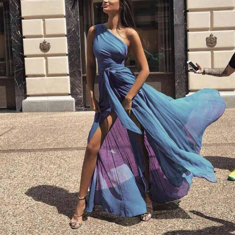 Fashion One Shoulder Chiffon Maxi Dress