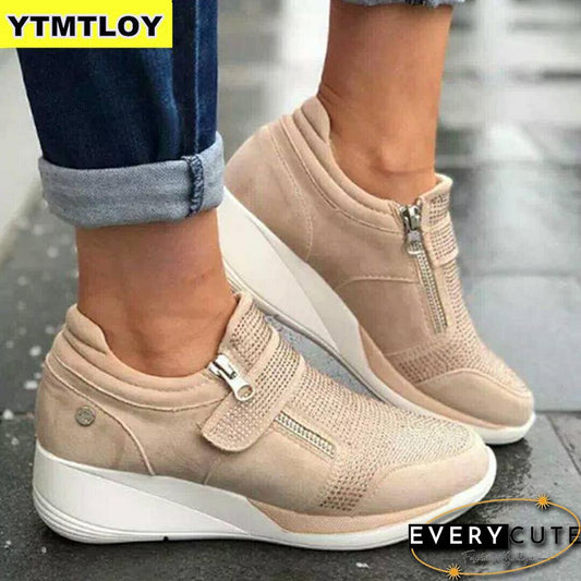 Women Platform Ankle Boots Comfortable Sneakers Wedges Slip On Creepers Flats Shoes Woman Booties Size 35-43 Crystal Botas Mujer