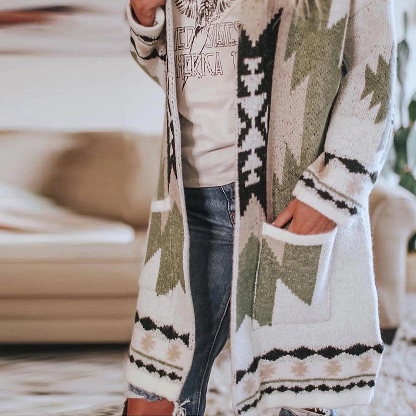 Women's Fashion Winter Vintage Tribal Cardigan Sweater Coat Blouse Casual retro print design ladies cardigan sweater