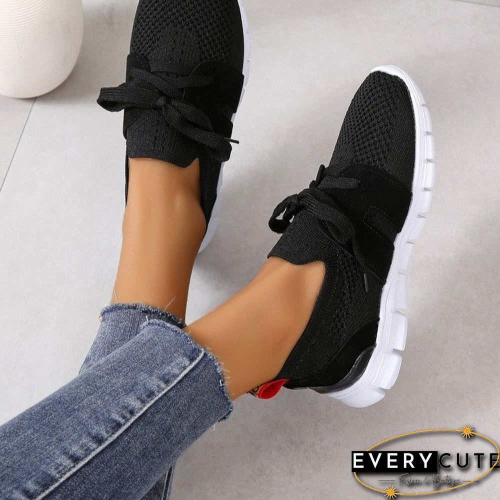 Comfortable Soft Sole Lightweight Non-Slip Flyknit Lace-Up Sneakers