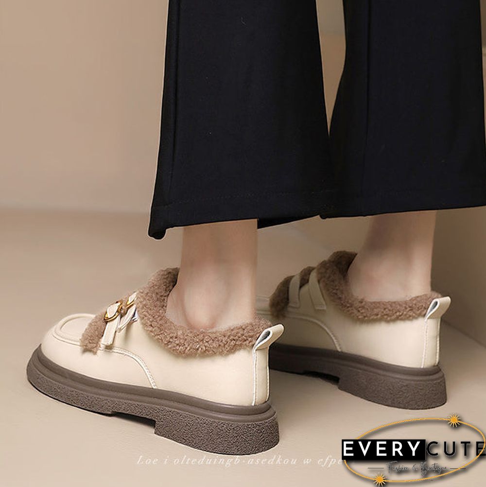 Women's Casual Solid Color Round Toe Mid Heel Plush Shoes