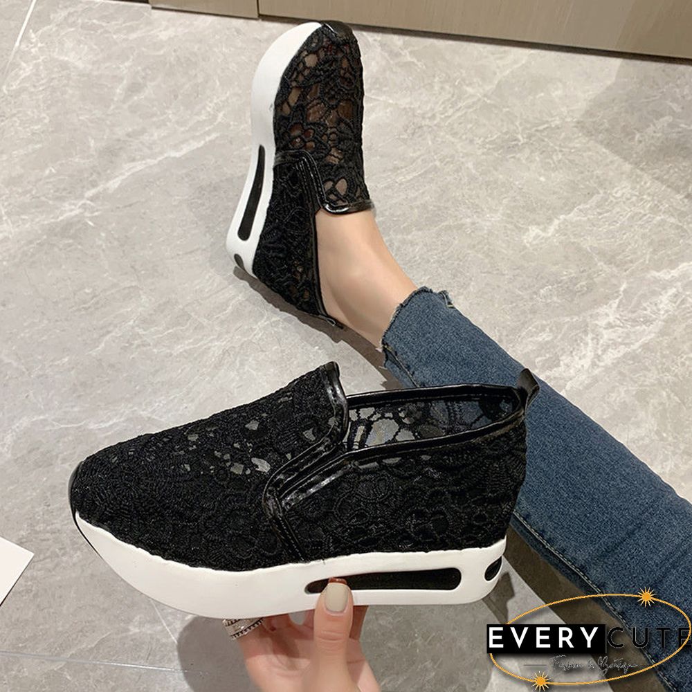 Women Floral Embroidery Breathable Sheer Mesh Sneakers Shoes