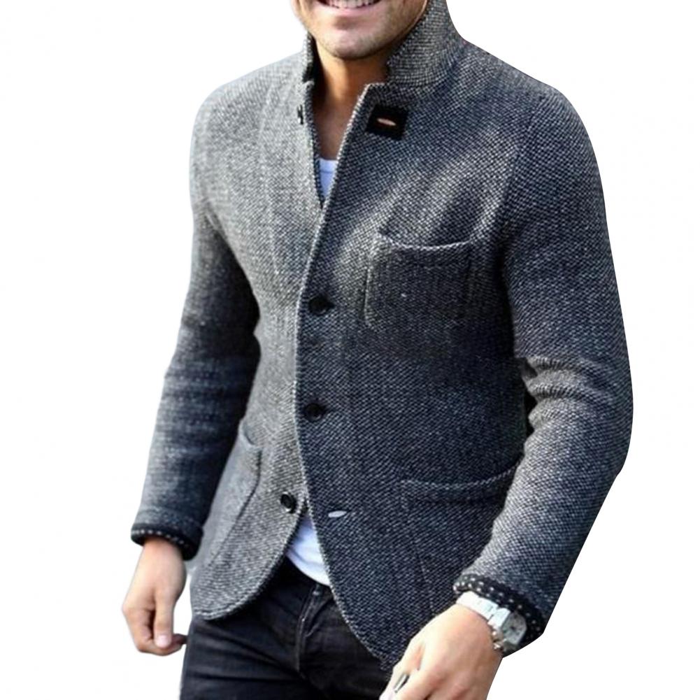 Men's Cardigan Fashion Solid Color Thickened Stand Collar Slim Outerwear