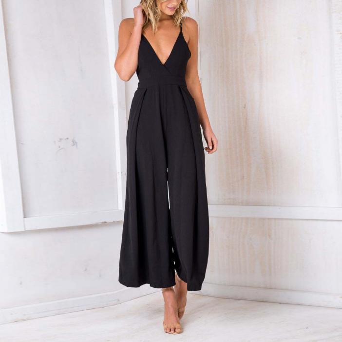 Women's New Sexy Halter Back Belt Jumpsuit