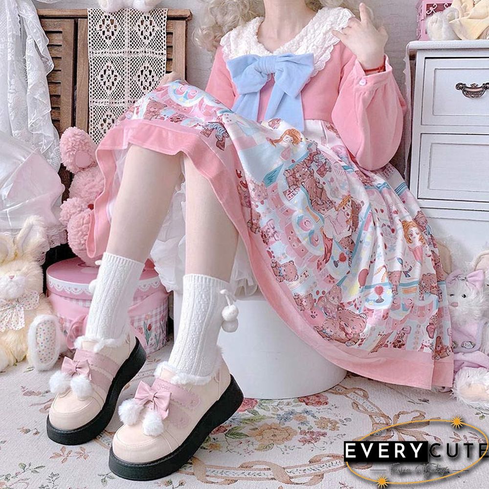 Platform Bow Knot Plush Lolita Mary Janes Shoes