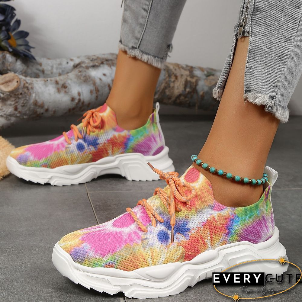 Orange Casual Sportswear Patchwork Tie-dye Round Comfortable Out Door Sport Shoes