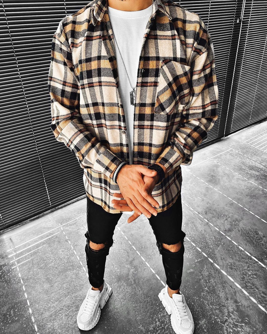 Street Fashion Plaid Texture Casual Jacket