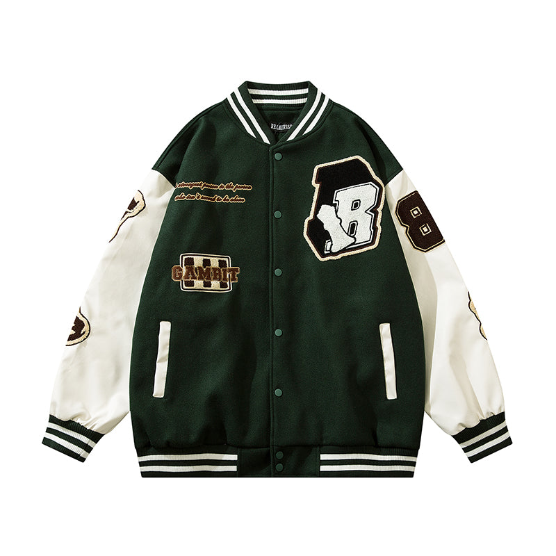 Reakinsse Vintage Embroidered Long Sleeve Button Up Varsity Jacket