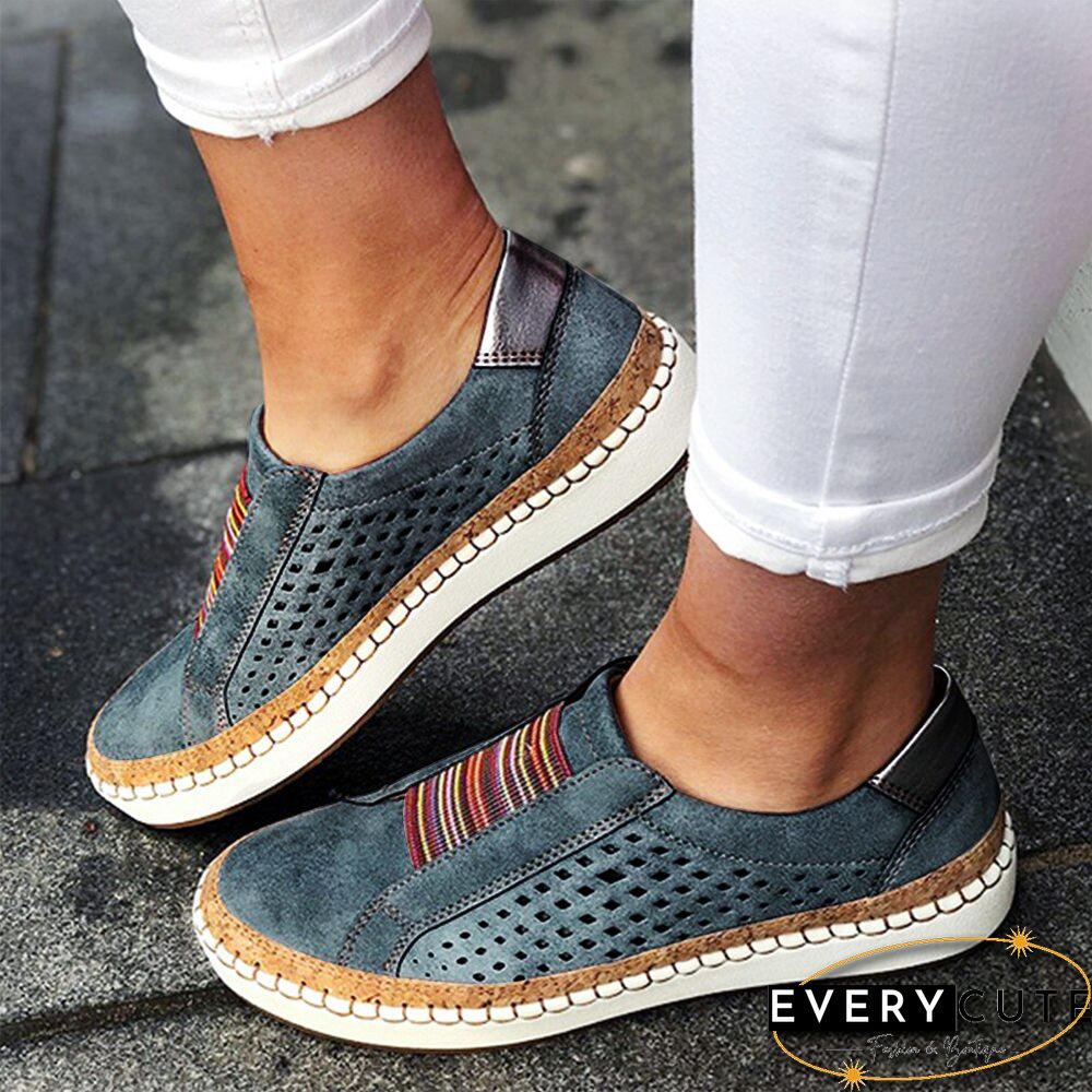 Women Slip on Sneakers Shallow Loafers Vulcanized Shoes Breathable Hollow Out Female Casual Shoes Ladies Leather Flats