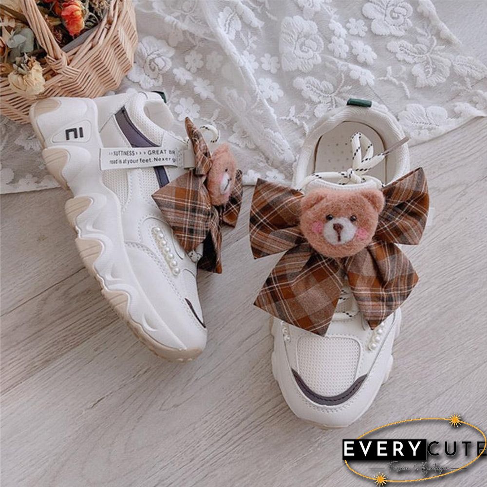 Sweet Bear Cartoon Bow Lace Up Sneakers