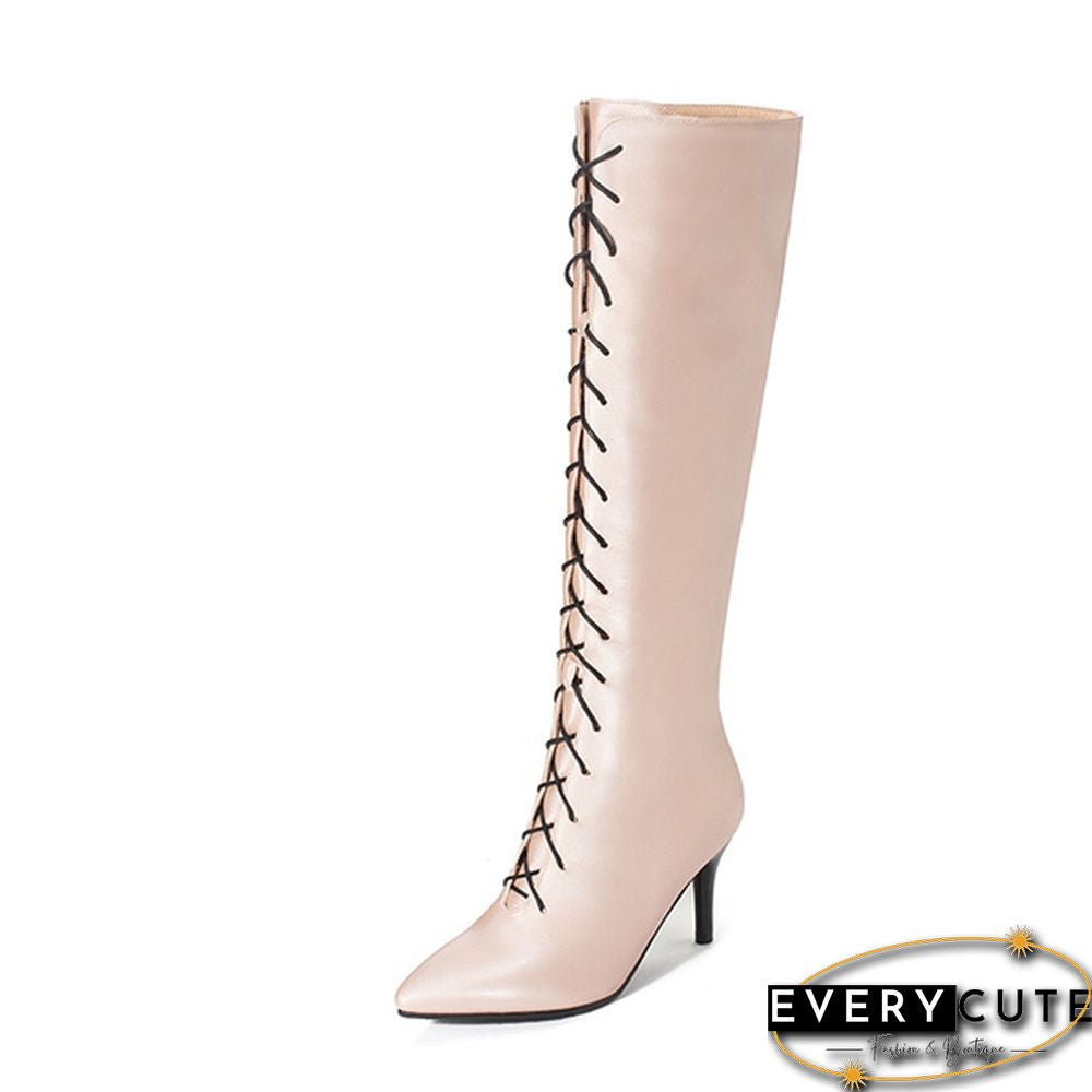 New Women's Sexy Pointed Toe Front Lace-Up High Heel Stiletto Stretch Over The Knee High Boot