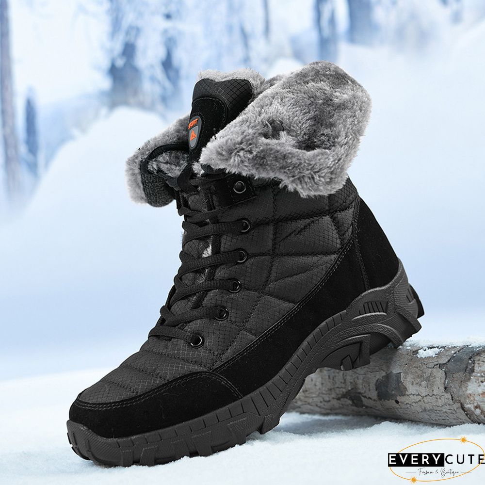 Casual Daily Waterproof Warm Booties Outdoor Lace Up Plush Lined High Top Snow Boots