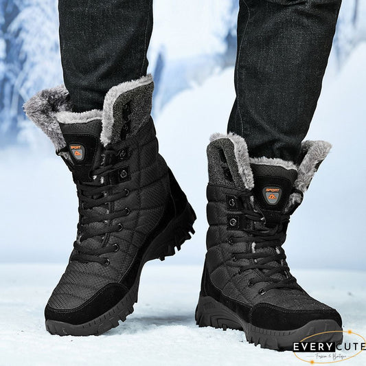 Casual Daily Waterproof Warm Booties Outdoor Lace Up Plush Lined High Top Snow Boots