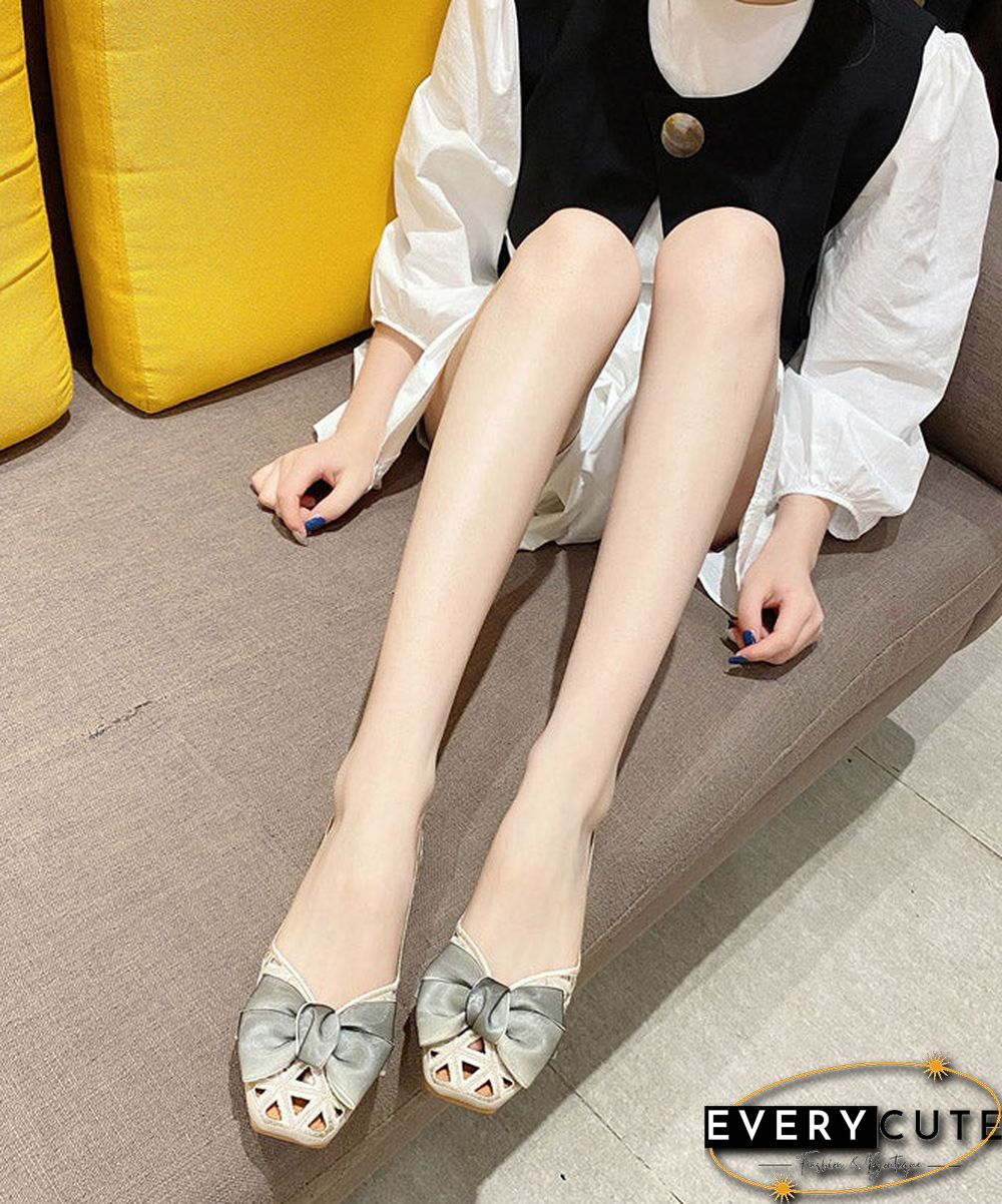 Art Apricot Hollow Out Flats Knit Fabric Bow Flat Feet Shoes