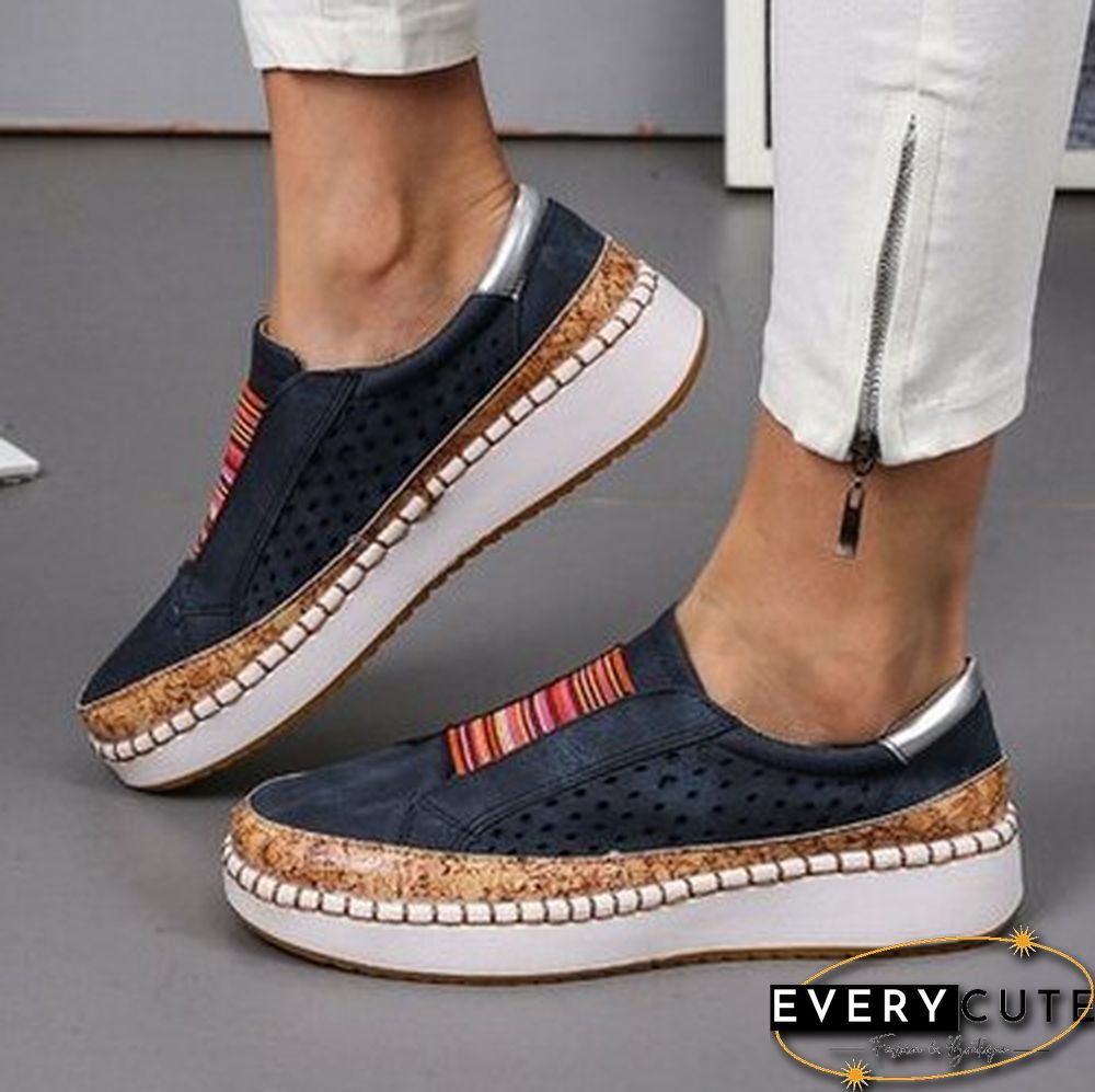 Women Slip on Sneakers Shallow Loafers Vulcanized Shoes Breathable Hollow Out Female Casual Shoes Ladies Leather Flats