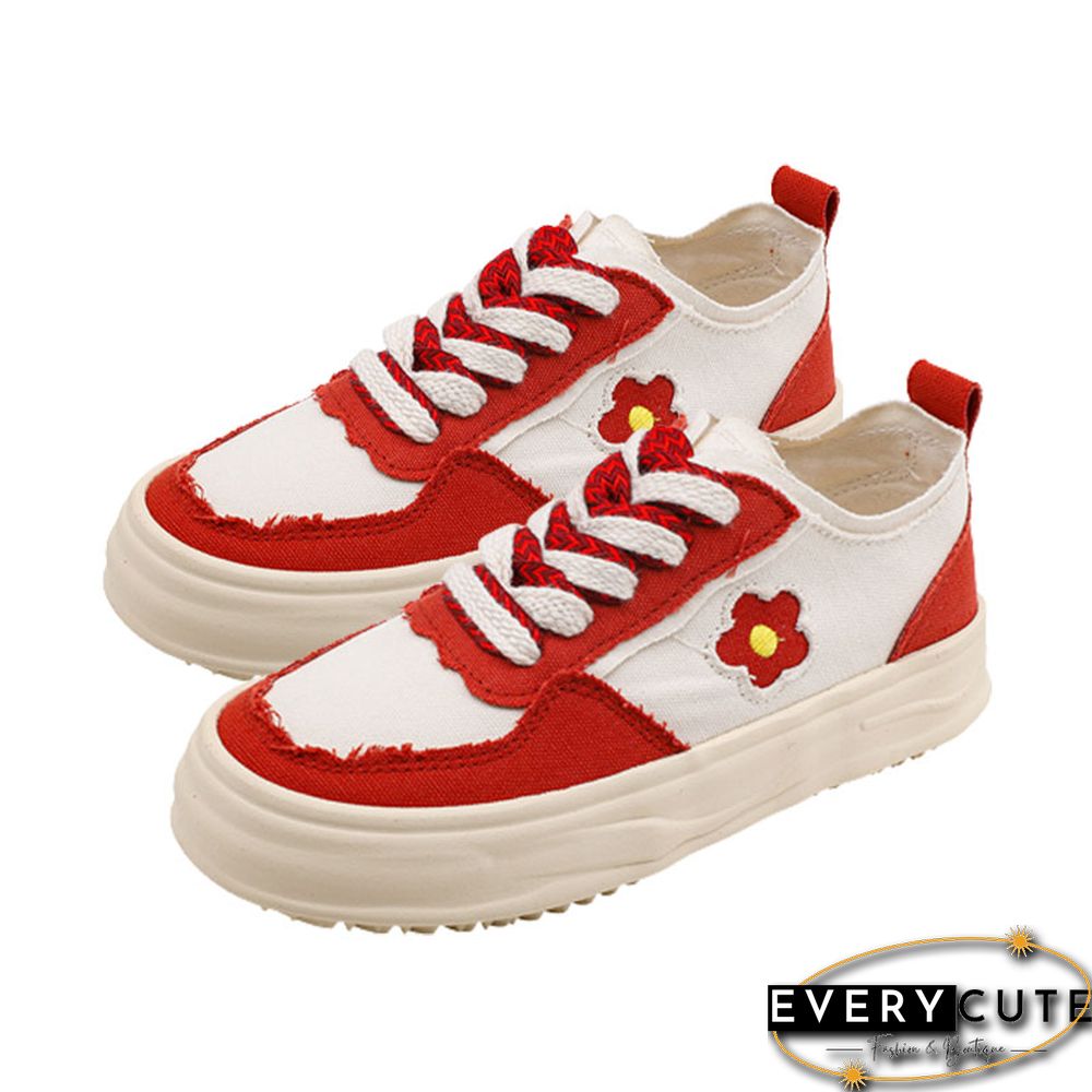 Little Red Flower Colorblock Canvas Shoes