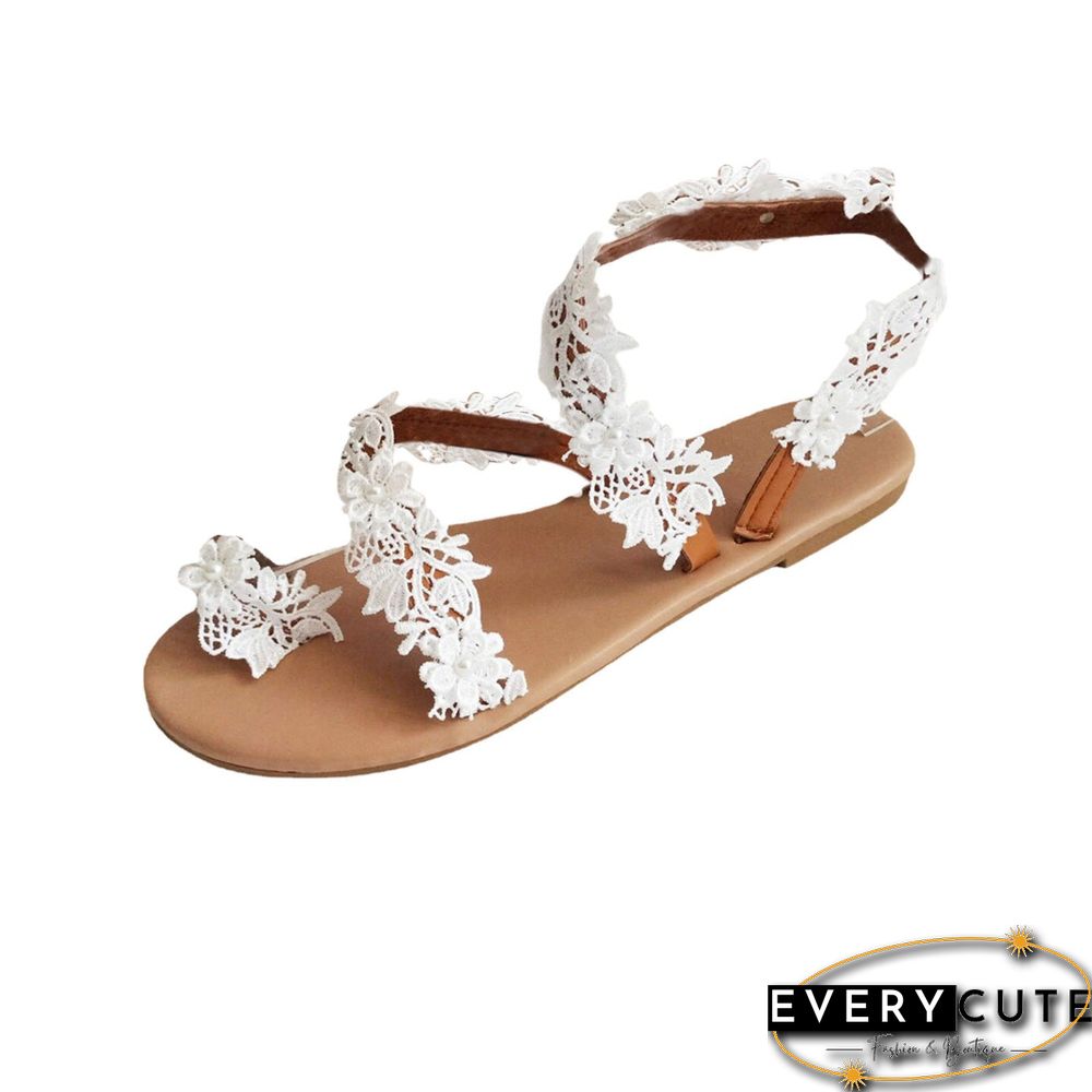 Womens Flowers Flat Lace Beach Sandals Bridal Shoes