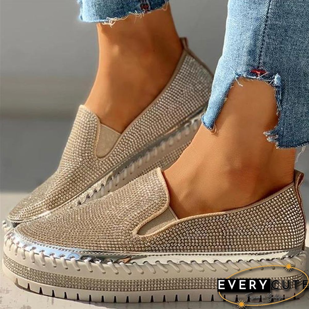 Women Casual Fashion Rhinestone Slip-on Loafers/ Sneakers