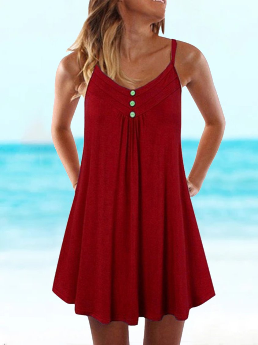 Women Casual Cotton Solid Spaghetti-Strap Summer Mini Knitting Dress AH385