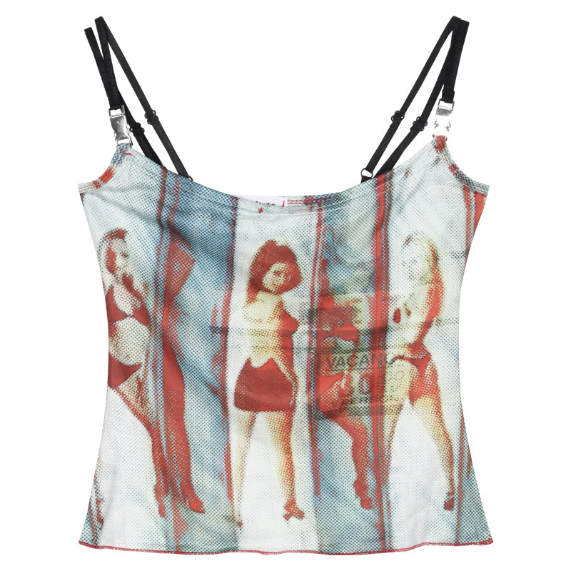 Lizia Graphic Image Print Y2k Hot Girl Spaghetti Slim Camisole Cropped Top