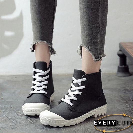 Women Rainboots Lace-up Waterproof Girls Ankle Boots PVC Anti-slip Spring Autumn Rain Shoes Woman Fashion Botas Mujer