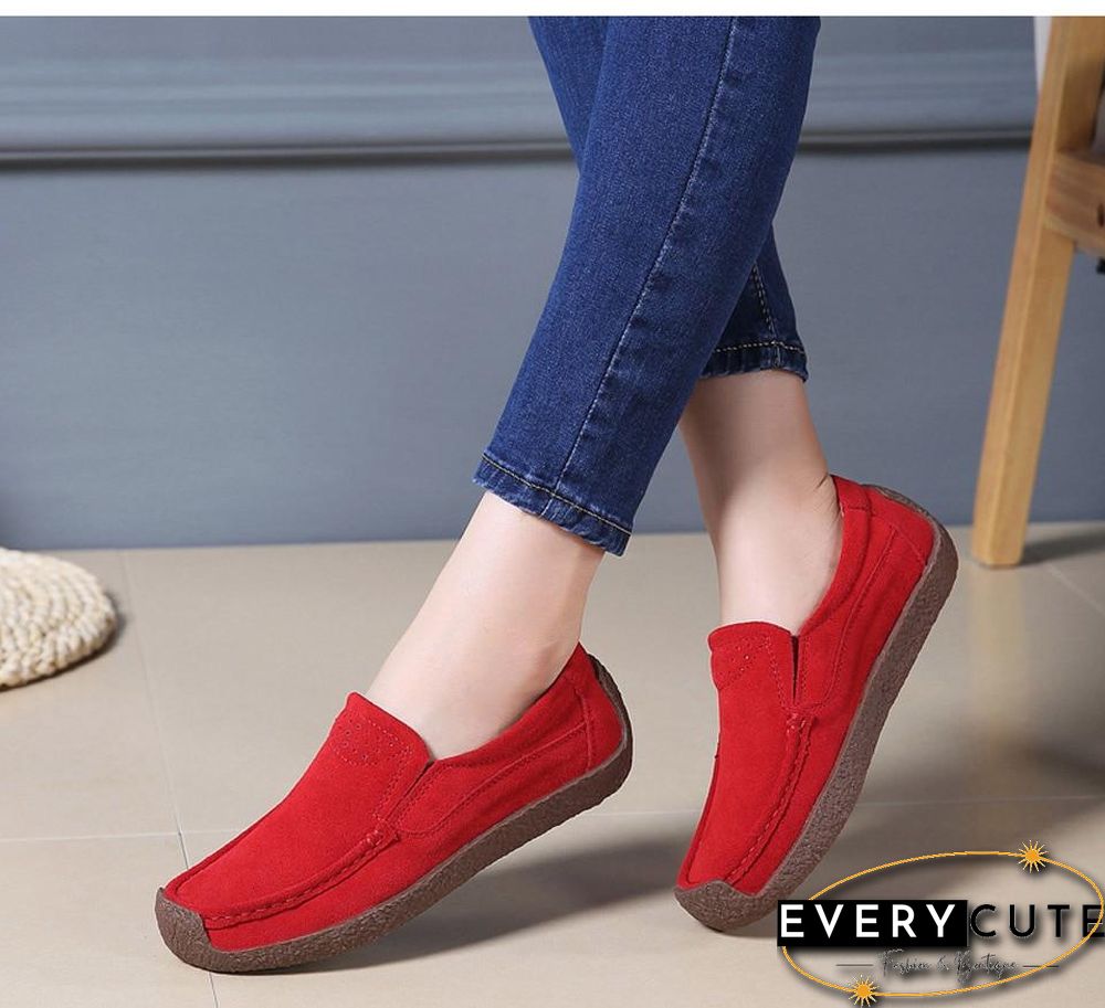 Women Moccasins Flats Genuine Leather Slip On Suede Loafers Shoes