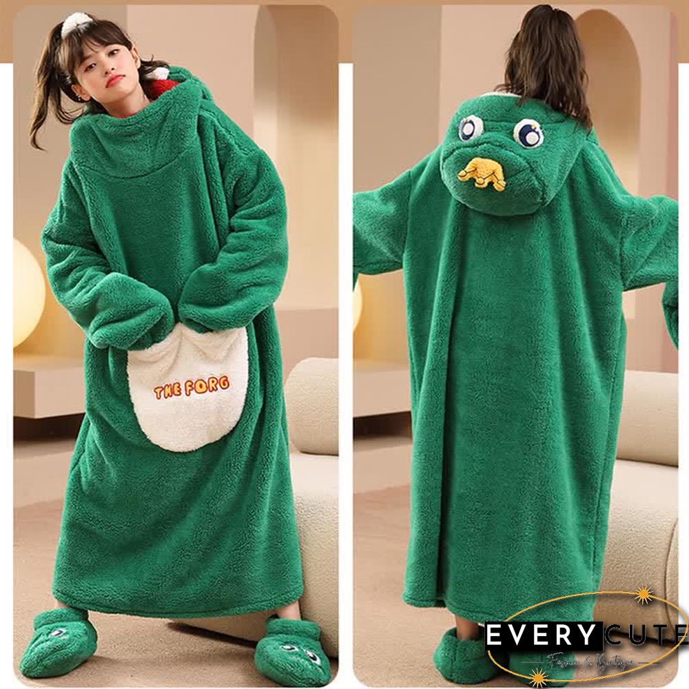 Cartoon Frog Prince Plush Hooded Pajamas Dress With Shoes