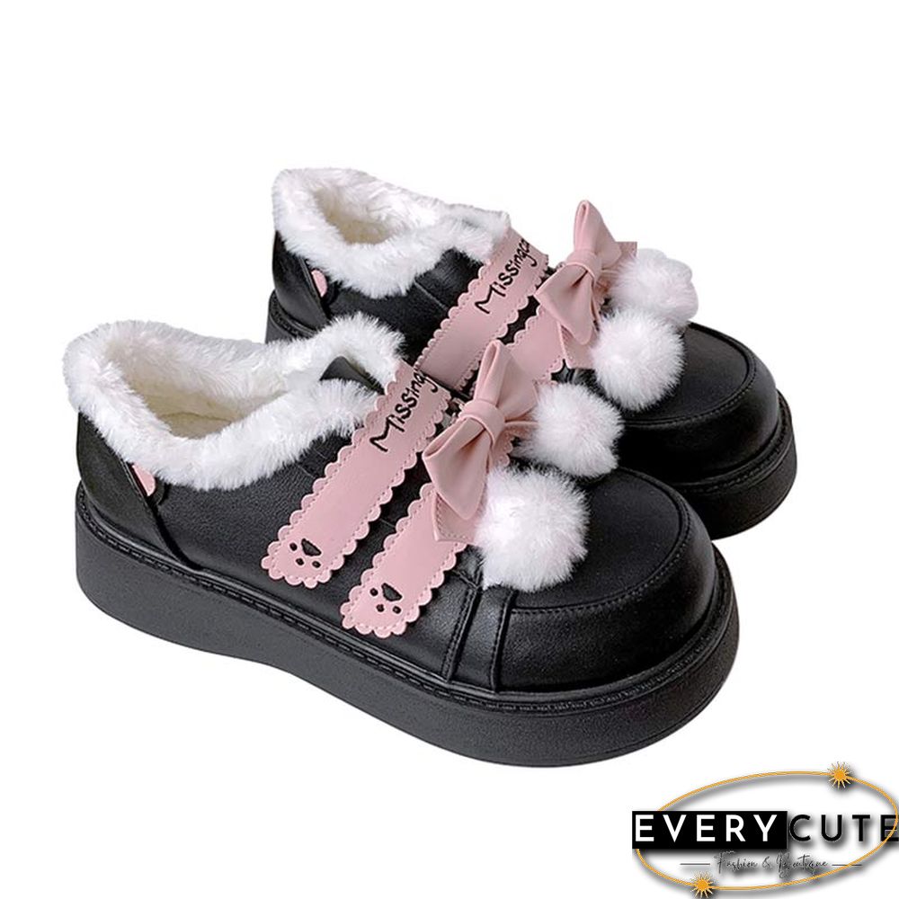 Platform Bow Knot Plush Lolita Mary Janes Shoes