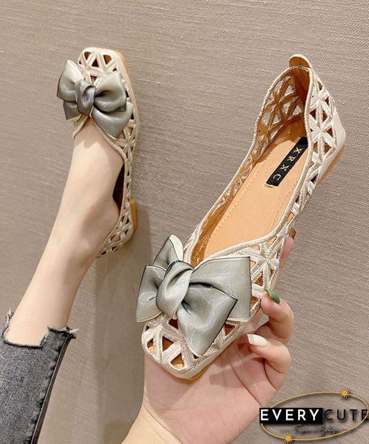 Art Apricot Hollow Out Flats Knit Fabric Bow Flat Feet Shoes