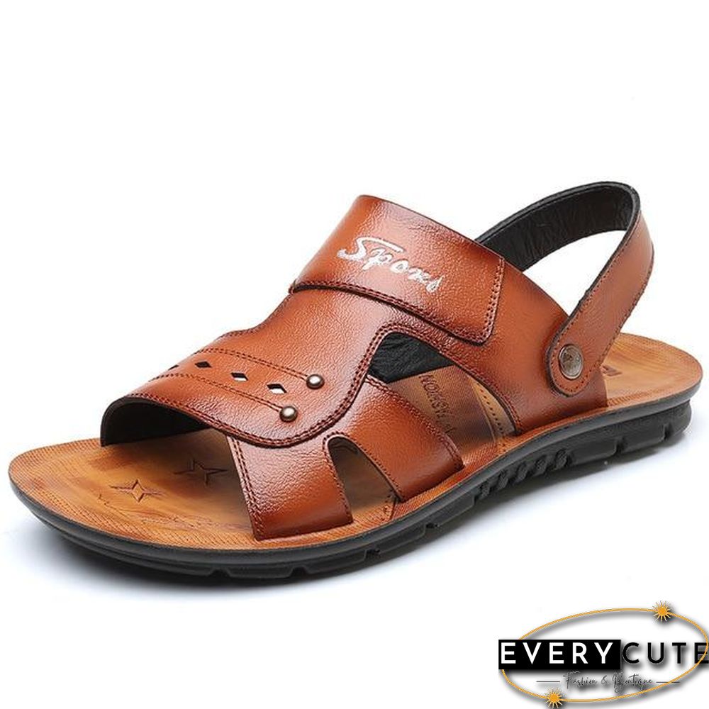 Big Size Men's Genuine Leather Sandals Non-Slip Slippers Flats Beach Shoes