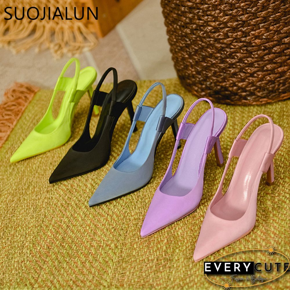 Spring New Brand Women Slingback Sandals Pointed Toe Slip On Thin High Heel Ladies Elegant Pumps Shoes Drss Sanda