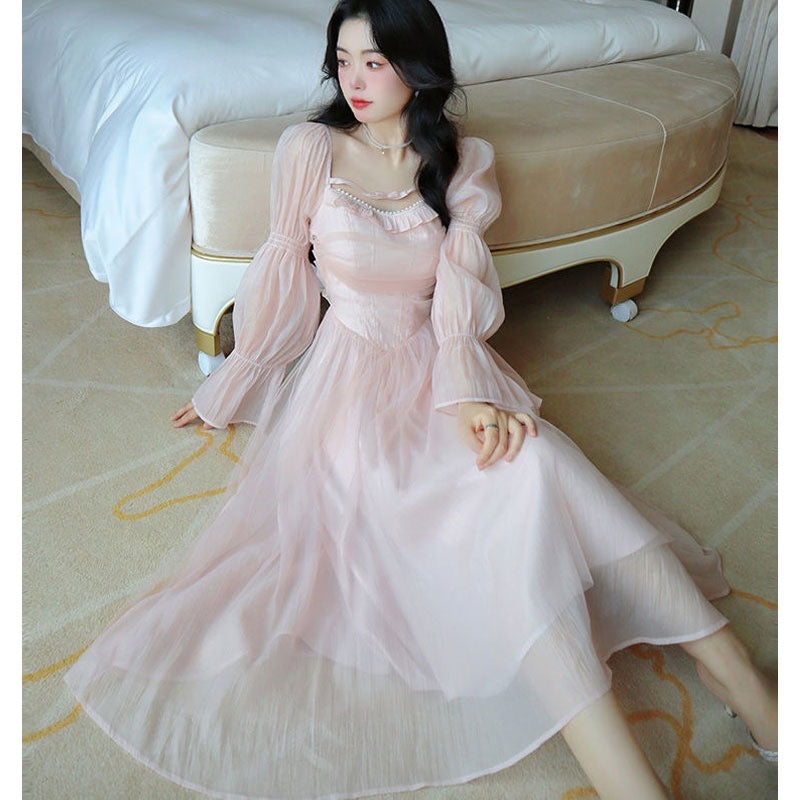 Pale Petal-Pink Delicate Fairy Princesscore Dress