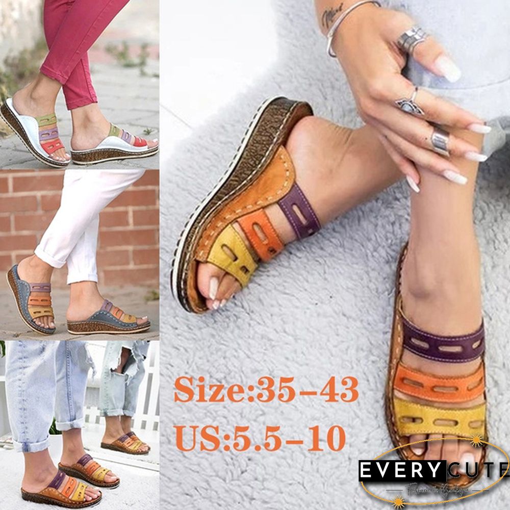 Women Summer Fashion Low Heels Sandals Open Toe Outdoor Slippers Slides Gladiator Wedge Slippers